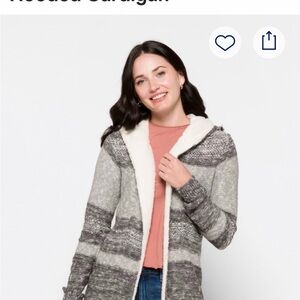 Striped Hooded Open-Front Cardigan - Gray/Cream